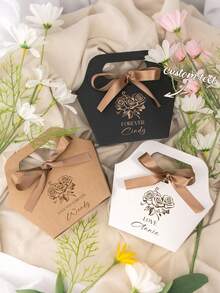 Customized Gift Bag, Customized Text, Rose Flower, Bow Tie, Souvenir Bag, Valentine's Day Gift Packaging Bag, Gift Packaging Bag, Customized Text