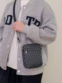 新款男士休闲多功能单肩包，斜挎包，旅行收纳包，复古印花单肩包 - 藏蓝色 - 查看 8