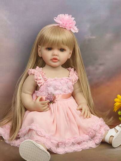 Muñeca Reborn Bebé Niña - 22 Pulgadas (55 cm), Cuerpo de Vinilo Completo, Apariencia Realista, Anatómicamente Correcta, Ojos Hechos a Mano, Multicolor, para Niños de 3+ Años