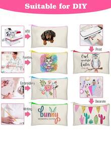 50/20/10/5件套空白帆布铅笔盒，配彩色拉链，DIY工艺绘画空白升华化妆包，洗漱用品收纳袋，学生文具袋，学校用品拉链袋，创意礼品袋，适合生日、节日、母亲节、情人节、开斋节等场合，轻便旅行收纳袋，个人物品收纳袋 - 米色 - 查看 7