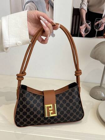 1个金属装饰纯色极简单肩包，简约腋下包，女士搭扣手提包，休闲轻便，适合女孩、女士、年轻职业女性、上班族、礼品袋、工作、商务、通勤、户外、旅行、徒步、购物。