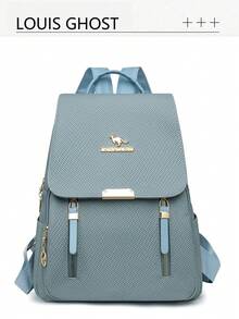 Light Blue Fresh Backpack | Double Zipper Front Pocket Interprets The School Commuting Aesthetics With A Flip Top And Gold Logo The Front Pocket With Double Z Allows Quick Access To Small Items Such As Mobile Phones, Cards, Stationery, Etc. - Blue - View 8