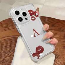 Funda para teléfono con diseño de Labios Rojos y Letra A, compatible con iPhone 16, 15, 14 Pro Max, 13, 12, 11, XR y XS Plus. Fabricada en silicona TPU, ofrece protección contra golpes y caídas, además de una excelente sensación al tacto. Es el regalo ideal para familiares, amigos y seres queridos. - transparente - Ver 2