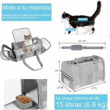 Transportadora Grande de Gato Suave de 20" para Mascotas, Ideal para Gatos y Perros de hasta 25 Lbs, Transportadora Plegable para 2 Gatos, Bolsa de Viaje (Gris)& asiento para perro auto | mascotas perros | cama para perro. - Gris - Ver 2