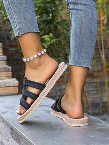 女士时尚镂空编织厚底舒适凉鞋，适合夏季海滩、居家、度假、派对、户外活动等各种场合。 - 黑色 - 查看 10