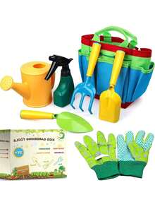 EstiloTendenciaJuego De 7 Piezas De Herramientas De JardineríA Para NiñOs, Todo En Uno Kit De Herramientas De JardineríA Duradero, Incluye Bolsa De Mano, Guante, Pava, Regadera, Pala, Rastrillo, TenedorCalidad PremiumVersióN Mejorada - 1 - Ver 8