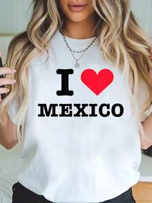 100% Algodón Camiseta Blanca I Heart Mexico - Camiseta Blanca I Love Mexico Impresa de Algodón para Verano, Top de Manga Corta Suave para Mujeres, Camiseta Estilosa y Cómoda para Mujeres Camisetas Gráficas - Blanco - Ver 6
