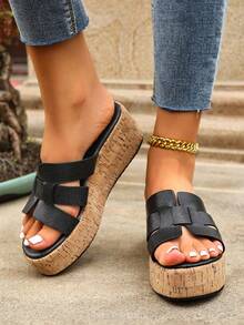Bohemian Spring/Summer New Luxury Fashion Women's Wedge Slippers, Outdoor Wear Increasing Height Sandals, Black Beach Slippers, Casual Fashion Flat Sandals - Black - View 3