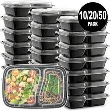 10/20/50个装可重复使用带盖双格餐盒，坚固防漏，适用于微波炉、冰箱、洗碗机，方便外带，黑色 - 黑色 - 查看 11