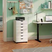 Cómoda de Madera con cajones y archivador, Cofre de Almacenamiento con Ruedas (Blanco) - Blanco - Ver 9