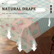 1pc Large Vintage Patchwork Tablecloth Blue Pink Floral Mauve - Soft Rectangular Table Cover Suitable For Weddings, Parties, Rustic Decor, Easy Clean & Reusable, Pastoral Table Setting, 2D Flat - Multicolor - View 5