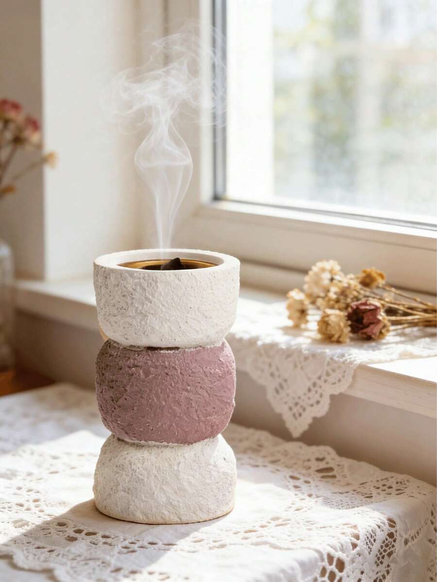 1Pc/1Set Nordic And Simple Resin Incense Burner And Aroma Diffuser. Color Stitching & Minimalist Bakhoor Burner, High-End Wedding Ceremony Table Centerpiece, Indoor Aromatherapy Burner With Sandalwood Incense ,Suitable For Home Decoration - Multicolor - View 1