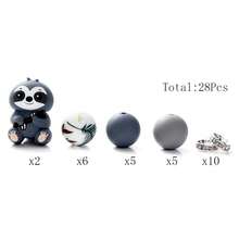 28pcs/Set Silicone Animal Beads Set, Cute Sloth Shaped Beads With 15mm Printed Round Beads And 8mm Crystal Beads, DIY Jewelry Making Kit, Bracelet, Necklace, Party Favor - Multicolor - View 9