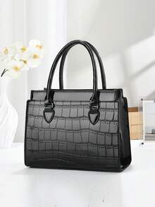 3pcs Set Elegant Crocodile Pattern Fashion Handbag, Multifunctional Large Capacity Shoulder Bag, Fashionable Design, New Stylish Ladies Small Square Bag Handbag Messenger Bag Versatile Casual Multilayer Large Capacity Shoulder Crossbody Bag, Suitable For Valentine's Day Gift Travel Shopping Mall, New Stylish Ladies Tote Shoulder Messenger Colorblock Bag Casual Luxury Large Capacity Shoulder Crossbody Bag - Black - View 5
