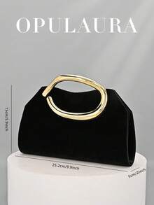 1件 OpulAura 女士优雅黑色天鹅绒手提包，奢华天鹅绒晚宴包，适合搭配正式礼服、婚礼、生日派对和毕业舞会 - 黑色 - 查看 5