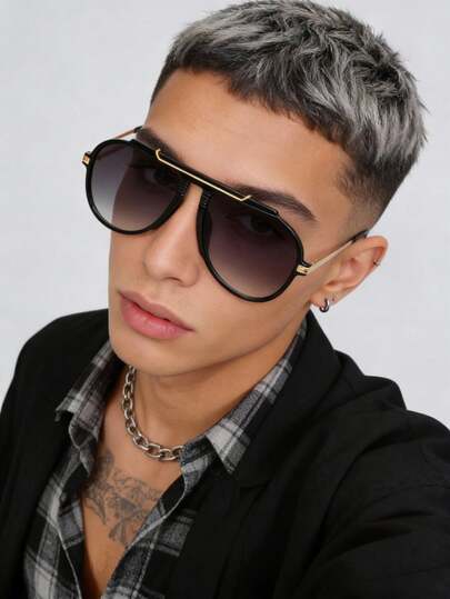 1 Pair Retro Solid Color Frame Fashion Glasses For Men, Suitable For Summer Vacation, Beach, Driving, Hiking And Other Occasions, Can Also Be Matched With Other Outfits To Create A Fashionable Academic Style, An Ideal Choice For Back-To-School Season