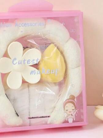 5-pack hårspännen och handledsrosett i mjuk pastellfärg och blå blommigt - Sömlösa hårspännen, pannband, armband - Lättrengörliga, tvättbara, skonsamma för känsliga hårstrån, ljusbeige, födelsedagsfestkläder, vardagskläder, perfekt presentförpackning