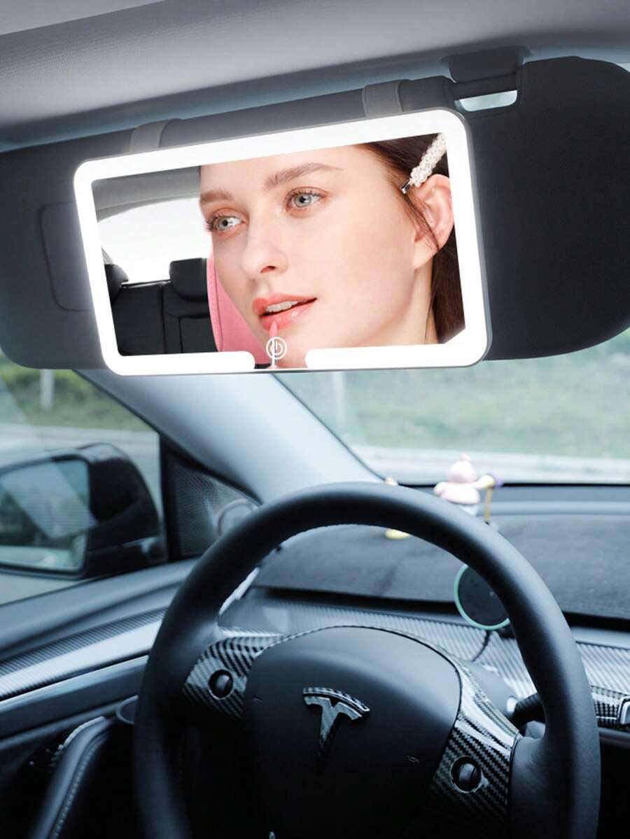 (1-Pack) Car Visor LED Vanity Mirror With 3 Modes, Rechargeable Touchscreen Makeup Mirror With Dimming Function, Anti-Glare Rearview Mirror For Sun Protection & Travel - 粉色 - 查看 1