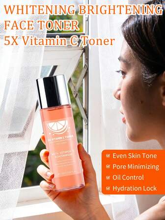 5X Tonique visage à la vitamine C, Tonique de soins du visage, Traitement facial hydratant à l'acide hyaluronique pour un teint uniforme coréen, une peau éclatante, des soins du soir pour femmes, cadeau 120ml
