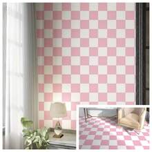 1 Roll Classic Plaid Self-Adhesive Wallpaper, Pink Checkered Wallpaper, Waterproof Oil-Proof Kitchen Sticker, Floor Sticker, Tabletop Sticker, Heat-Resistant Oil-Proof Kitchen Wallpaper, Cabinet Sticker, Furniture Renewal, Bathroom And Kitchen, Home Goods Self-Adhesive Paper - Pinkish White - View 2