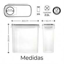 wsffRaganet Juego de 4 Contenedores Hermeticos para Cereal Recipientes Hermeticos de 2.5L para Organizacion de Alimentos Secos Plastico Reforzado con Tapas de Sellado Hermetico Organizadores de Cocinawe - Multicolor - Ver 5