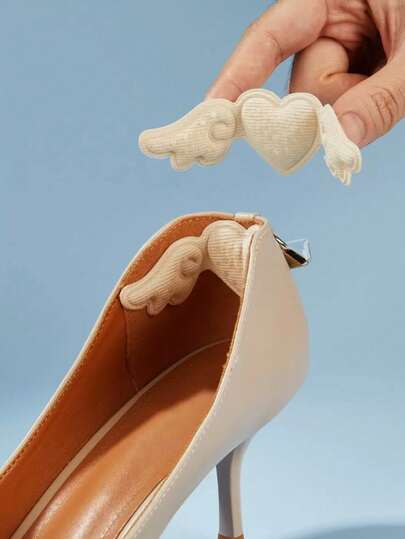 米色翼形心形粘性防滑耐磨防水鞋跟垫海绵鞋垫，柔软舒适，防止滑倒，适用于高跟鞋、运动鞋、鞋子、乐福鞋等。