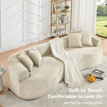 YOGLAD 112" Modern Cloud 4-Seater Sectional Curved Sofa, Minimalist Compression Living Room Couch, Chenille Upholstered Oversized Fluffy Sofa With Deep Seat, Modular L-Shaped Cloud Couch For Small Space, Plush Velvet-Like Soft Fabric Boneless Sofa With Supportive High-Density Foam & Spring, Easy To Move, Washable Removable Cover, Pet-Friendly Lounge Sofa Bed, Contemporary Apartment Furniture, No Assembly Needed, Black/Grey/Green - 米色 - 查看 1