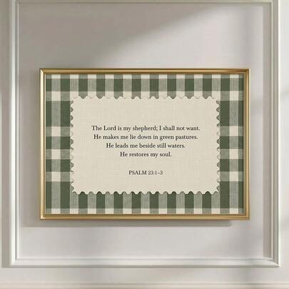 1pc Framed/Unframed Green Gingham Christian Quote Rustic Canvas Poster Bible Verse Scripture Vintage Wall Art Print Cottagecore Decor Retro Painting For Apartment,Living Room,Bedroom,Modern Home Decoration