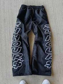 Y2K Oversized Bold Graphic Parachute Pants - Streetwear Casual Loose-Fit Trousers - Quần đen có họa tiết trắng - Xem 2