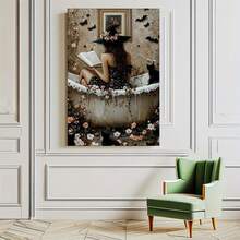 1 pieza de pinturas decorativas con marco para sala de estar [2D plano]A_Witch_reading_in_the_bathtub_2 impresión en lienzo, decoración de arte moderno para colgar en la pared, marco de madera sólida, uso interior, tema espacial, con ganchos, adecuado para dormitorio, cocina, comedor, baño, aula, Día de la Madre, Año Nuevo, regalos de Pascua, decoración de hogar de bruja, se puede colgar directamente y está disponible en varios tamaños, inyectando alegría en tu espacio único. - Multicolor - Ver 5