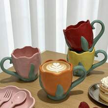 1 cốc sứ hình hoa tulip 300ml, cốc cà phê bằng sứ tráng men nhiều màu sắc hình hoa tulip sáng tạo, cốc pha cà phê Latte, cốc yến mạch, cốc ăn sáng, cốc đựng nước - Nhiều màu - Xem 8