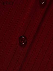 DONICY Áo sơ mi nữ màu đỏ tía, cổ vuông, tay dài, dáng ôm, có cúc, chất liệu gân, thích hợp cho các dịp thường nhật, dã ngoại và công sở vào mùa xuân và mùa hè. - Màu Đỏ Sâu - Xem 4