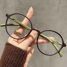 1pc Women's Lightweight Minimalist Round Frame Glasses - Brown And Green Color Scheme, Non-Prescription, Clear Lenses, Suitable For Everyday And Occasions, Streamlined Design - Multicolor - View 9