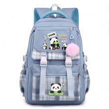 熊猫动漫卡通印花背包，带USB充电口和耳机孔，轻便尼龙材质，容量大，学院风设计，涤纶内衬，拉链封口，可手洗，适合日常通勤和上学出行，返校用品必备，文具用品，Sprayground背包，情人节礼物 - 彩色 - 查看 13