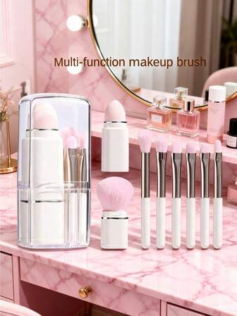 8-i-1-set med sminkborstar för resor | Kompakt och bärbar förvaringslåda | Innehåller puderborste, ögonskuggsborste, ögonbrynsborste och läppborste | Lämplig för resor, bekväm förvaring och enkel att använda för både makeupentusiaster och nybörjare. Perfekt present till nyår, alla hjärtans dag och mors dag.