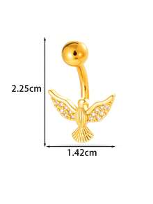 1pc Elegant Copper Zirconia Heart & Wing Shaped Belly Button Ring, Stainless Steel Bar Body Piercing Jewelry