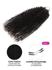 WOWANGEL 40克/件蓬松卷曲钩针假发，紧密卷曲，预先分束，无羽毛钩针真人发接发，带环，100%真人发，14-24英寸，女士适用 - Natural Black - 查看 3