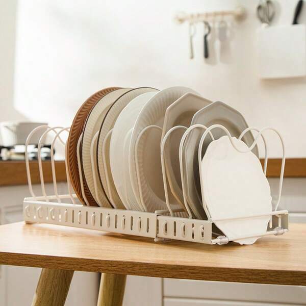 Soporte expandible para tapa de olla, rejilla de escurrido de escritorio, estantería de almacenamiento de cocina de varias capas, rejilla de platos expandible, sin necesidad de perforar