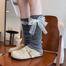 Autumn And Winter Atmosphere Dressing, Layered Socks, Fluttering Straps, Knitted Socks For Women, Cute Calf Stacking Socks For Autumn And Winter - 深灰 - 查看 4