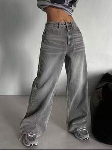 Teen Girls' Casual Versatile Straight Leg Jeans With Pockets - Grey - View 5