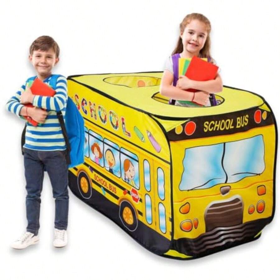 Liberty Imports Pop Up Play Tent Foldable Indoor Outdoor Playhouse for Toddlers Boys and Girls School Bus - como en la foto - Ver 1