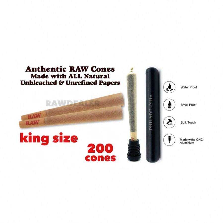RAW Classic King Size Cone 200PK +Al<Wbr/>Uminum Cone Tube Black - như hình - Xem 1