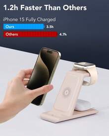 3 en 1 Estación de Carga Inalámbrica Rápido Compatible para Apple Múltiple Productos para Apple Watch Ultra 8 7 SE 6 5 4 3 para AirPods Pro/2 para iPhone 14 13 12 11 Pro MAX/X/XS/XR 8 Rosa - Verde - Ver 4