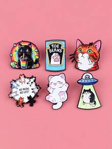1PC Kawaii Cat Series Enamel Pin UFO Brooches For Women Lapel Pins Badge On Backpack Cloths Accessories Fashion Jewelry Gifts