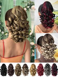 14英寸深波浪耐热合成爪形马尾假发，有黑色、棕色、渐变棕色、灰色可选，适合女性在圣诞节、万圣节、音乐节、派对和日常佩戴。 - 拼色 - 查看 3