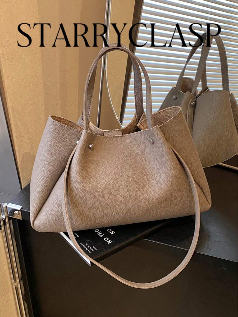 1pc Fashionable Versatile Minimalist Niche High-End Feeling Shoulder Bag, Suitable For Going Out - Grey - View 1