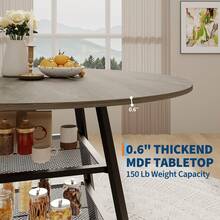 Juego de Mesa Redonda para Comedor de 4 a 6 Personas, Mesa de Comedor Circular con Base de Metal, Mesa Redonda de Madera de, mesas de Cocina de Madera con Estante de - Gris - 42 pulgadas - Ver 3