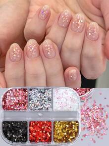 1 Box Holographic Laser Mini Heart Nail Glitters, Valentine's Day Red & Pink Heart Nail Art Decorations, Suitable For 3D Holiday Nail DIY Design, Women Nail Salon Nail Gems Nails Nail Supplies - Multicolor - View 2