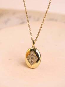 金色光泽水晶钻石复古浪漫金色不规则形状照片吊坠项链；不规则天使之眼皇冠吊坠；优雅叠戴首饰，女士照片吊坠项链（无包装盒） - 彩色 - 查看 17