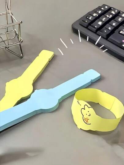 100pcs/50pcs Watch Shaped Sticky Notes - Blue And Yellow With Pointer Design Memo Pad, Writable Surface And Tear-Off Edges, Suitable For Wristband Reminders